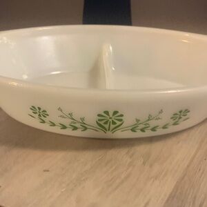 Vintage Green Floral Divided Serving Dish Glasbake